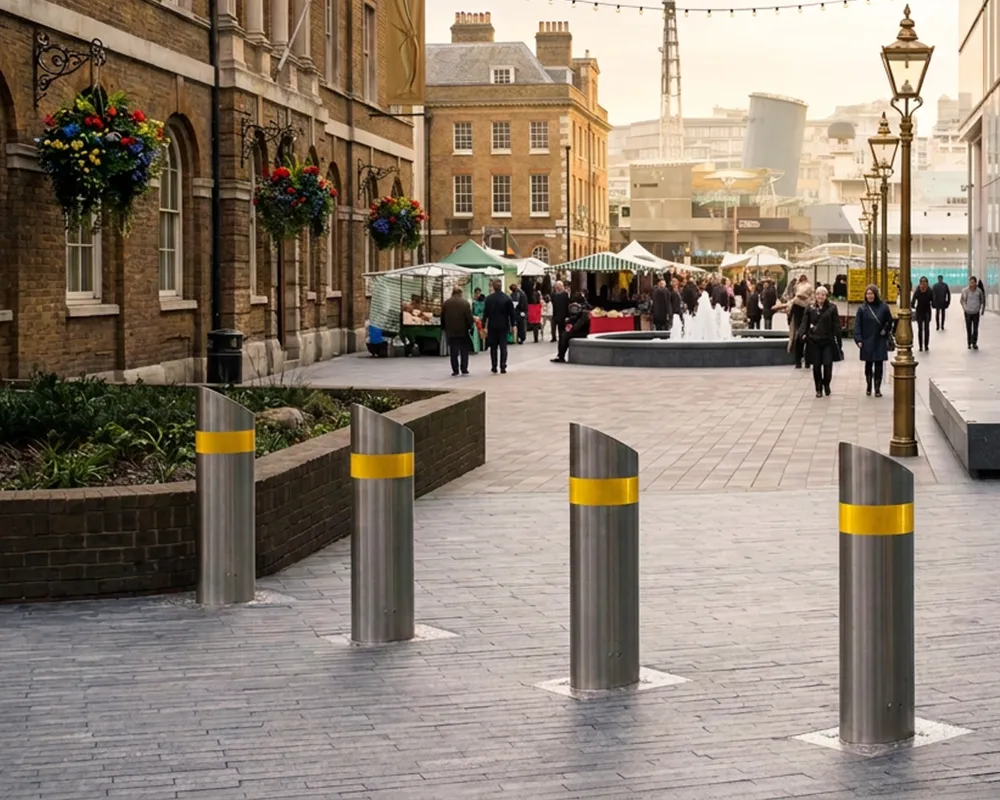 RB001-30 Rising Bollard in a Town Centre stopping vehicles getting past
